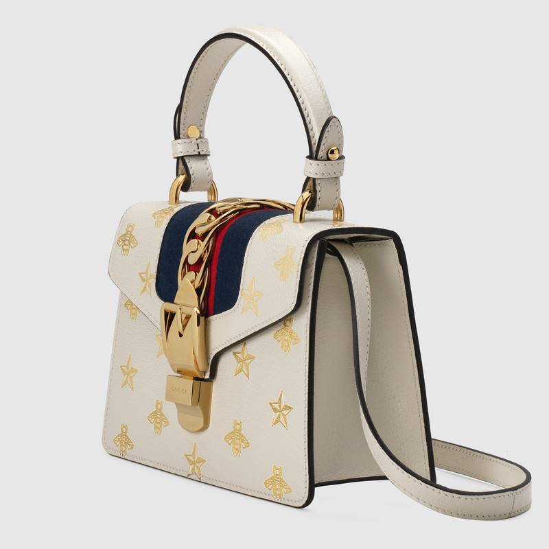 Gucci Sylvie Bee Star Mini Shoulder Bag 470270 White